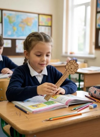Sevimli Aslan Figürlü Ahşap Cetvel 15 cm - İlkokul Okula Dönüş Hediyesi Öğrenci Cetveli