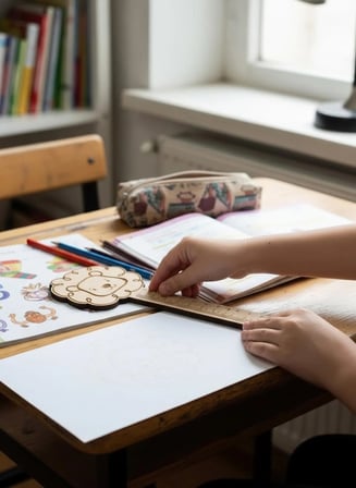 Sevimli Aslan Figürlü Ahşap Cetvel 15 cm - İlkokul Okula Dönüş Hediyesi Öğrenci Cetveli