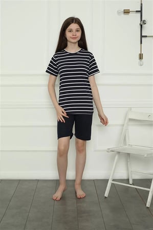 Kız Çocuk Penye Şortlu Pijama Takım Lacivert