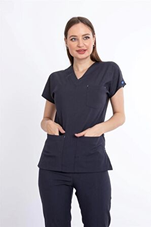 UÇAK MEDİKAL ANTRASİT GRİ CORE-FLEX KADIN LİKRALI CERRAHİ TAKIM-DOKTOR HEMŞİRE