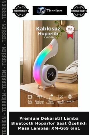 Premium Dekoratif Lamba Bluetooth Hoparlör Saat Özellikli Masa Lambası XM-G69 6in1