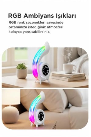 Premium Dekoratif Lamba Bluetooth Hoparlör Saat Özellikli Masa Lambası XM-G69 6in1
