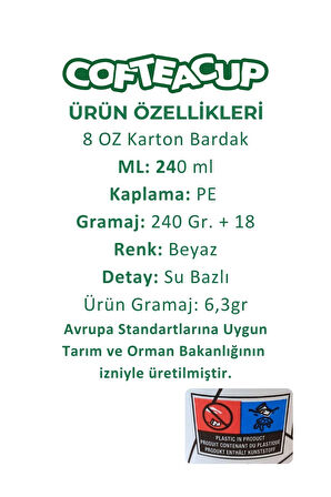 Yıldızlı Karton Bardak 100 Adet 8 Oz - 240 ml