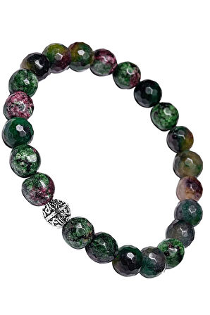 Sertifikalı Fasetli Kuvars - Ruby Yakutlu Zoisite Taşı Bileklik (GÜMÜŞ APARATLI)