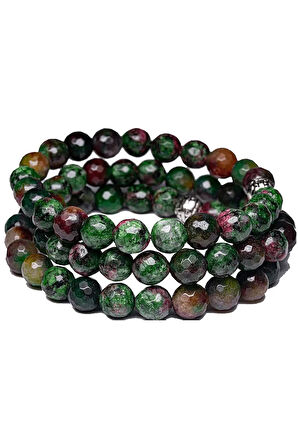 Sertifikalı Fasetli Kuvars - Ruby Yakutlu Zoisite Taşı Bileklik (GÜMÜŞ APARATLI)