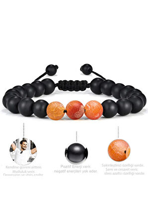 Sertifikalı Doğal Turuncu Akik Oniks Taşı Doğal Taş Bileklik Seti