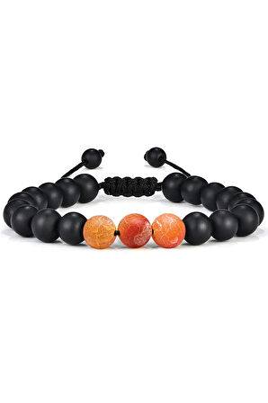 Sertifikalı Doğal Turuncu Akik Oniks Taşı Doğal Taş Bileklik Seti