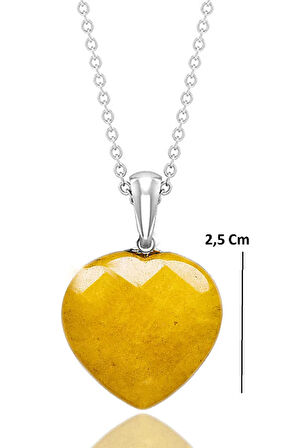 Sertifikalı Fasetli Kalp Model Gerçek Sarı Akik Taşı Kolye