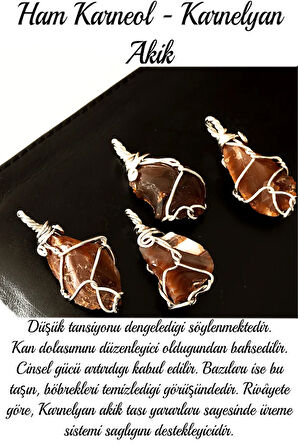 Sertifikalı Ham Tel Sargılı Kızıl Yemen Akik Taşı Kolye