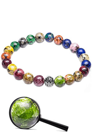 Sertifikalı Gümüş Aparatlı Mercan Lapis Unakit Kuvars Azurit Taşı Bileklik