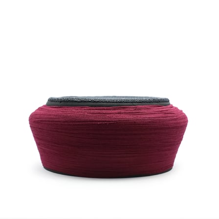 Çocuk Fileli Sarık - Bordo Kumaş - Siyah Takke - Düz Sarım - Fileli - 7 Metre