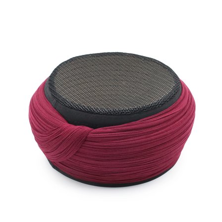 Çocuk Fileli Sarık - Bordo Kumaş - Siyah Takke - Yuvarlak Sarım - Fileli - 5 Metre