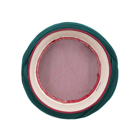 Çocuk Fileli Sarık - Yeşil Kumaş - Bordo Takke - Çapraz Sarım - Fileli - 7 Metre