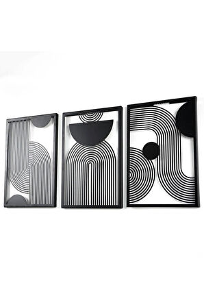 Orta Yüzyıl Dikey 3'lü Set Metal Duvar Dekoru