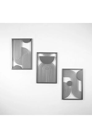Orta Yüzyıl Dikey 3'lü Set Metal Duvar Dekoru