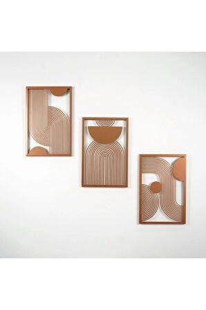 Orta Yüzyıl Dikey 3'lü Set Metal Duvar Dekoru