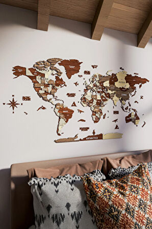 3d Ahşap Dünya Haritası Çok Katmanlı - Ingılızce