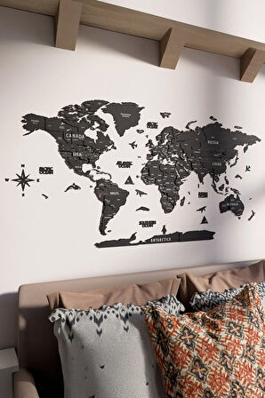 3d Ahşap Dünya Haritası Çok Katmanlı - Ingılızce