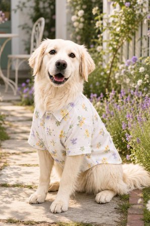 Kedi-Köpek Kıyafeti, Pamuklu Kumaş, Bahar Çiçekleri Desenli Küçük/Orta Irklar İçin Kedi/Köpek Gömleği