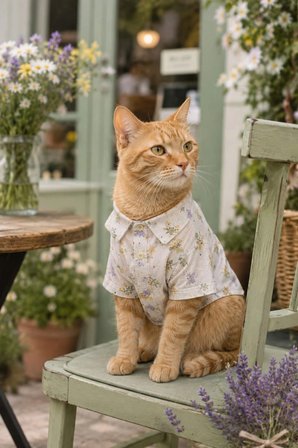 Kedi-Köpek Kıyafeti, Pamuklu Kumaş, Bahar Çiçekleri Desenli Küçük/Orta Irklar İçin Kedi/Köpek Gömleği