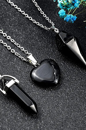 Sertifikalı Kalp Model Gerçek Obsidyen Taşı Kolye