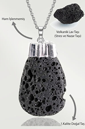 Sertifikalı Tamburlanmış Gerçek Volkanik Lav Taşı Kolye
