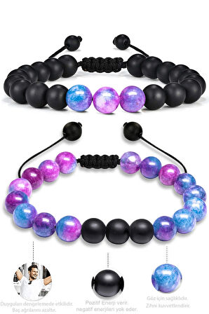 Sertifikalı Doğal Mavi Mor Kuvars Oniks Taşı Doğal Taş Bileklik Seti