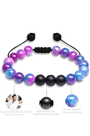 Sertifikalı Doğal Mavi Mor Kuvars Oniks Taşı Doğal Taş Bileklik Seti