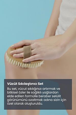 Vücut Sıkılaştırıcı Set - Selülit Karşıtı Nemlendirici Krem Pürüzsüz Cilt Etkili Kaktüs Fırçası