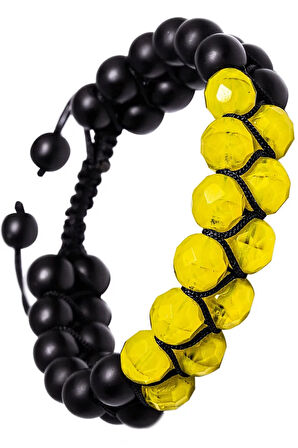 Makrome Çift Sıra Oniks Taşı Ve Kristal Sarı Kuvars Bileklik