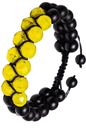 Makrome Çift Sıra Oniks Taşı Ve Kristal Sarı Kuvars Bileklik