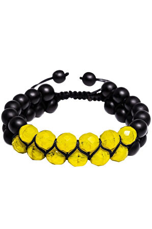 Makrome Çift Sıra Oniks Taşı Ve Kristal Sarı Kuvars Bileklik