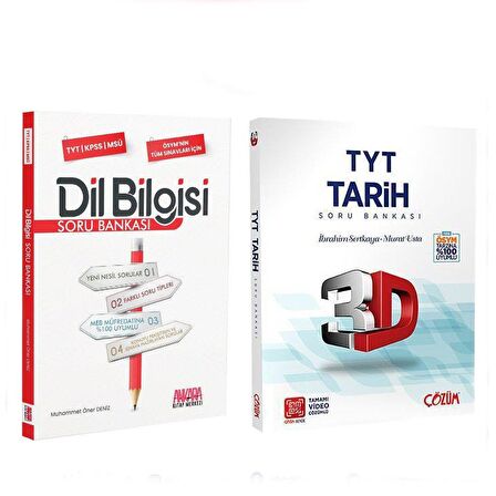 3D TYT Tarih Soru Bankası ve AKM Dil Bilgisi Soru Bankası Seti 2 Kitap