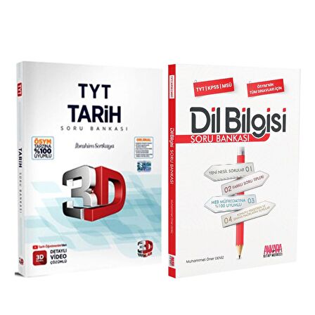 3D TYT Tarih Soru Bankası ve AKM Dil Bilgisi Soru Bankası Seti 2 Kitap