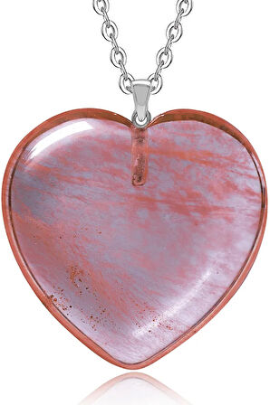 Sertifikalı Kalp Model Pembe Gül Kuvars Taşı Kolye