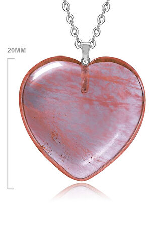 Sertifikalı Kalp Model Pembe Gül Kuvars Taşı Kolye