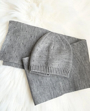 Cool Grey Sparkle Bere Atkı Takımı