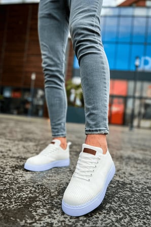 Erkek Beyaz Triko Desenli Spor Ayakkabı - 413 - TBT Crew 