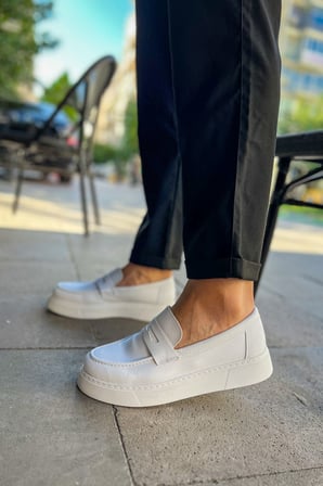 Erkek Beyaz Loafer Ayakkabı - 421 - CBT Bandera 