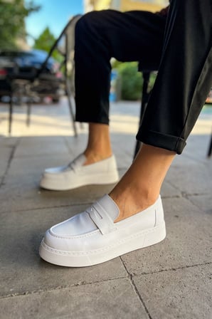 Erkek Beyaz Loafer Ayakkabı - 421 - CBT Bandera 
