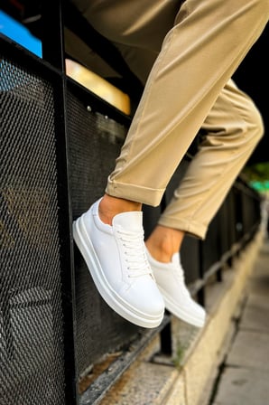 Erkek Beyaz Bağcıklı Spor Ayakkabı - 979 - Santoni CRT Spor 