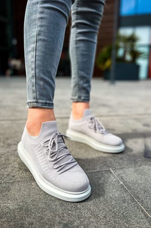 Erkek Gri Triko Bağcıklı Spor Ayakkabı 307 - RT Tricot 