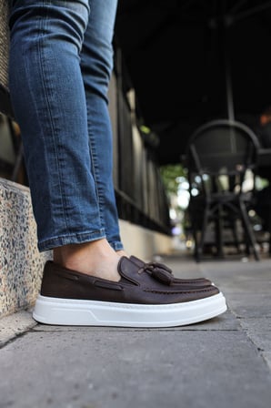 Erkek Kahve Püskül Detaylı Loafer Ayakkabı - 127 - CBT Loafer-X