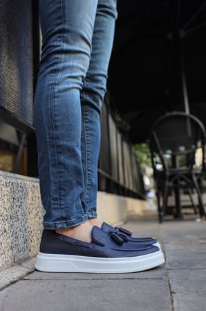 Erkek Lacivert Püskül Detaylı Loafer Ayakkabı - 127 - CBT Loafer-X 