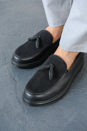 Erkek Siyah Püsküllü Loafer Ayakkabı - 002 - CST Loafer Pelle 