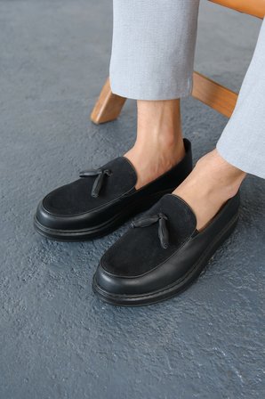 Erkek Siyah Püsküllü Loafer Ayakkabı - 002 - CST Loafer Pelle 
