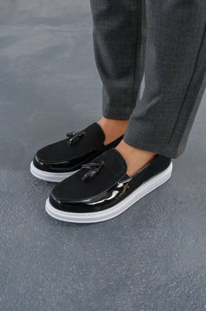 Erkek Siyah Rugan Püsküllü Loafer Ayakkabı - 002 - RBT Loafer Verniciata 