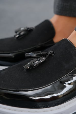 Erkek Siyah Rugan Püsküllü Loafer Ayakkabı - 002 - RBT Loafer Verniciata 