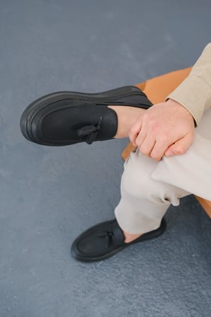 Erkek Siyah Püskül Detaylı Loafer Ayakkabı - 127 - FST Loafer-X 