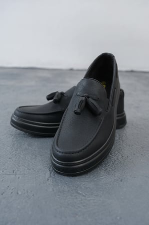Erkek Siyah Püskül Detaylı Loafer Ayakkabı - 127 - FST Loafer-X 